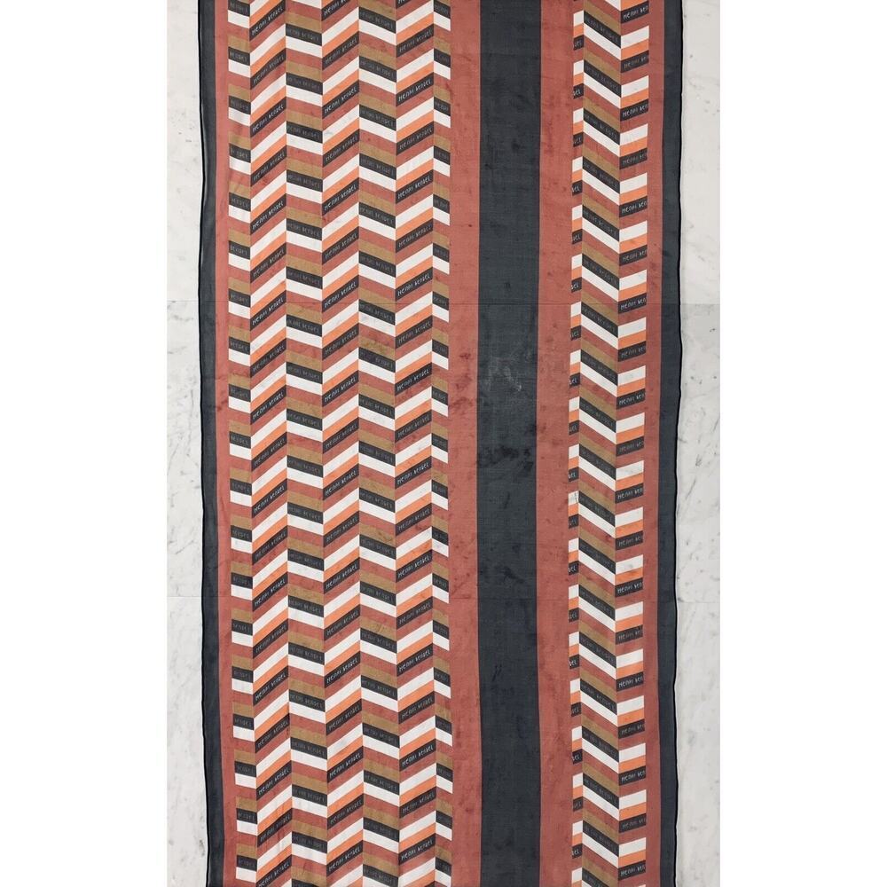 HENRI BENDEL NEW YORK Chevron Oblong Chiffon Scarf 100% Silk 73”x20” Vintage EUC